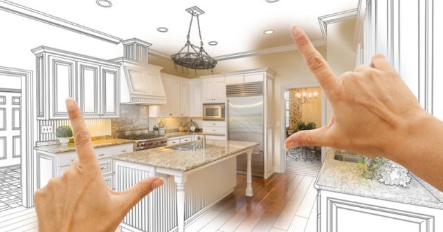 Hands Framing Custom Kitchen Design Drawing and Photo Combo